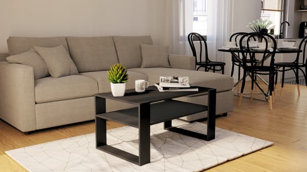 Sort sofabord 90x50cm loft retro bænkbord