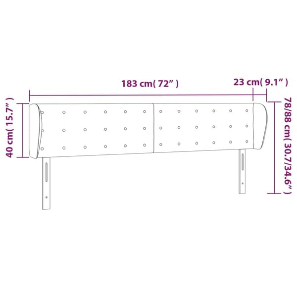 vidaXL Vingad nackstöd mörkgrå 183x23x78/88 cm sammet