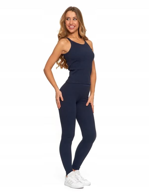 Dameleggings i bomuld med bred elastisk linning, elastisk pasform, MORAJ L NAVY
