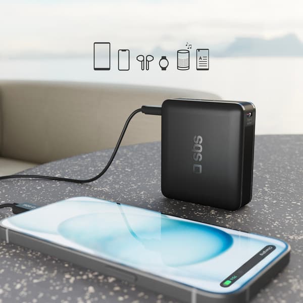 Powerbank 10000 mAh strømforsyning - sort