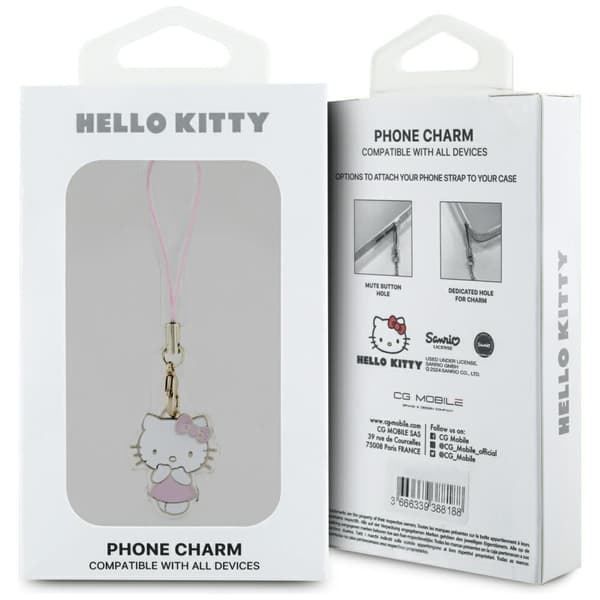Hello Kitty Charm Kitty -kännykkäkoru, pinkki