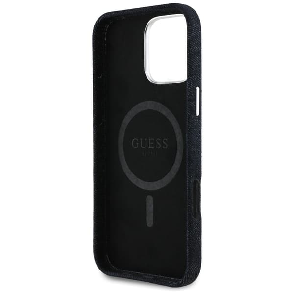 Guess Denim Triangle Logo MagSafe-etui til iPhone 16 Pro, sort