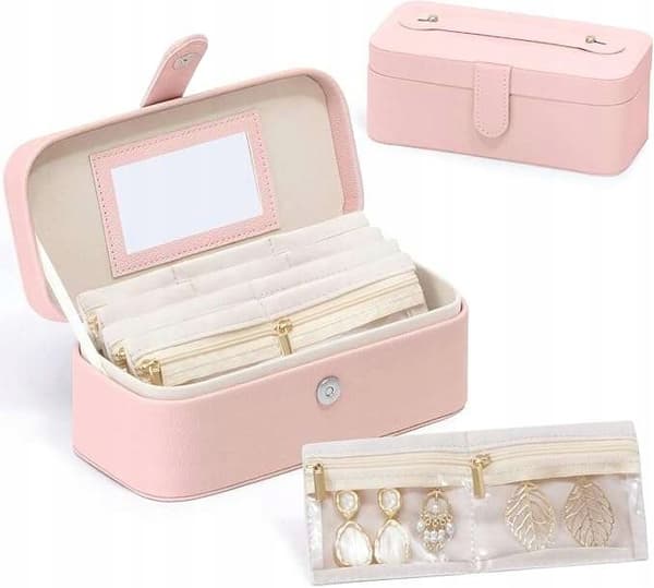 Smyckeförvaring med spegel - rosa