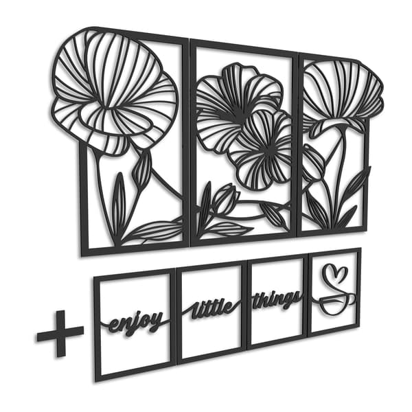 STOR VÄGGDEKORATION "3D-BLOMMOR TRIPTYK" + EXTRA 3D-BLOMMOR TABLETTER 150 X 80 CM