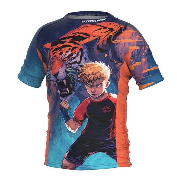 Børne teknisk T-shirt TIGER 152 BLÅ