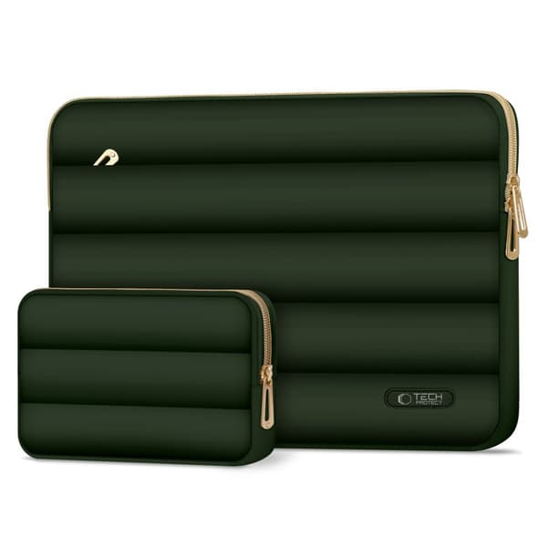 Puffy laptoptaske til 15-16" bærbare computere + tilbehørsetui - olivengrøn