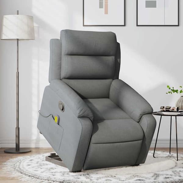 vidaXL Lyftbar massagefåtölj mörkgrå tyg