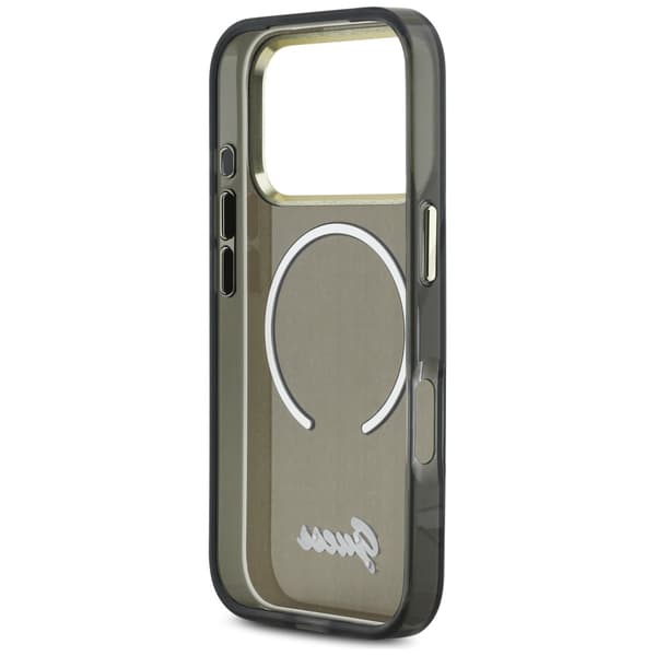 Guess IML Script Metallinen MagSafe-kotelo iPhone 17 Pro Maxille, musta