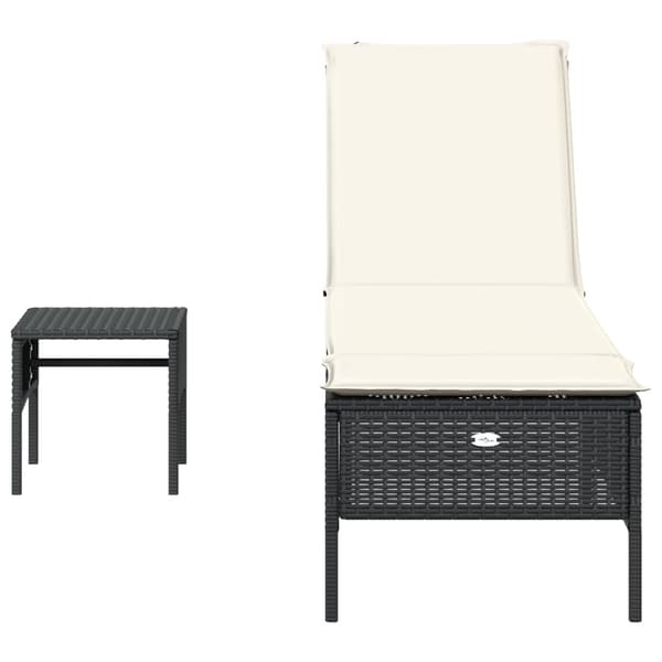 vidaXL liggestol med bord og hynde, sort, polyrattan