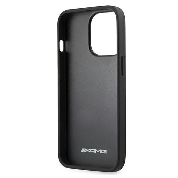 AMG lædercover med prægede linjer og sort logo til iPhone 13 Pro, sort