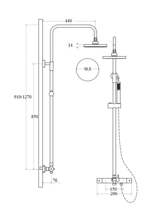Decco illusion light guldfärgad duschset med Besco termostat