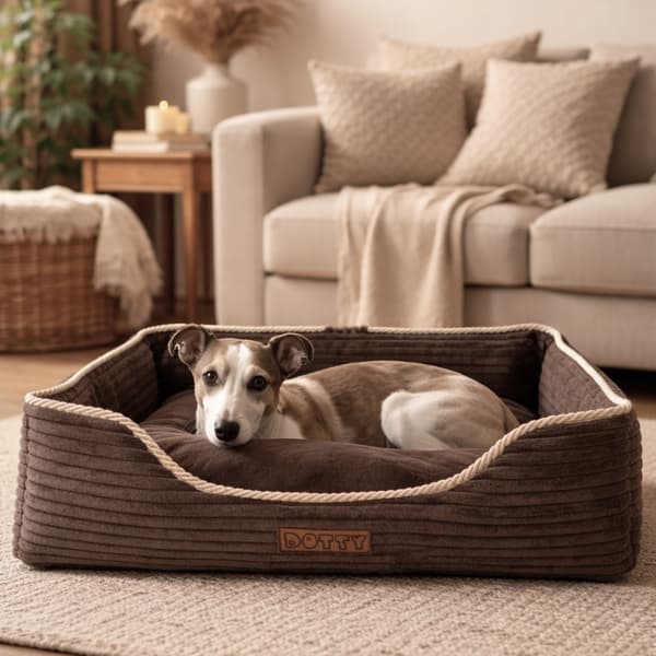 Hundeseng, sofa, katteseng DOTTY - brun corduroy