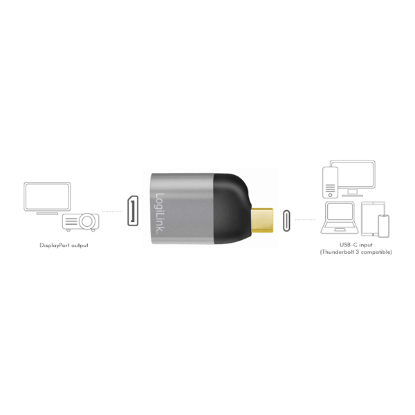 USB-C til DisplayPort 8K-adapter - LogiLink, aluminium, sort/grå