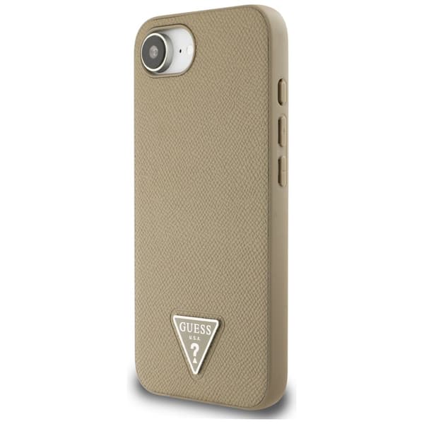 Guess Grained Triangle MagSafe -kotelo iPhone 16e / 17e:lle, ruskea