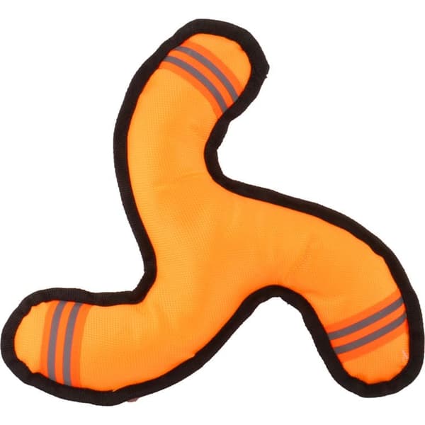 Orange tuggeleke til hunde med reflekterende striber og pipelyd