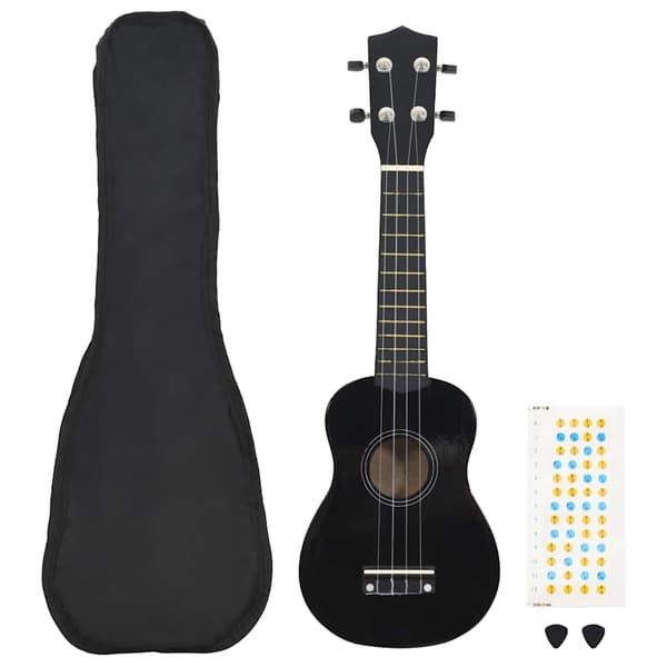 vidaXL Sopraanoukulele kotelolla lapsille, musta, 21"