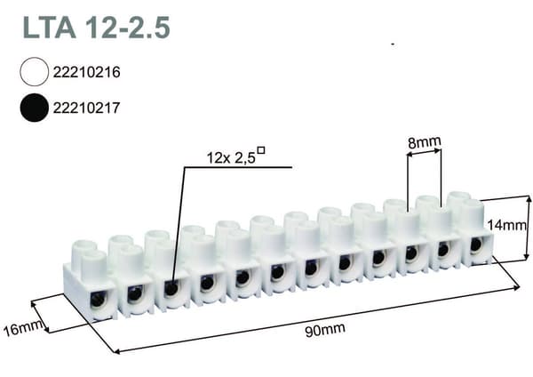 Klemrække, gevindskåret, termoplastisk, LTA 12-2.5, sort