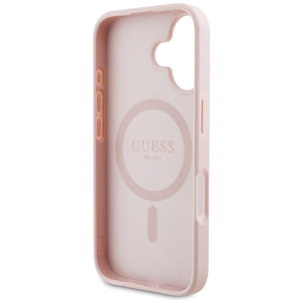 Guess Grained Hot Stamp Peony Pattern Triangle Logo MagSafe-cover til iPhone 16, lyserød