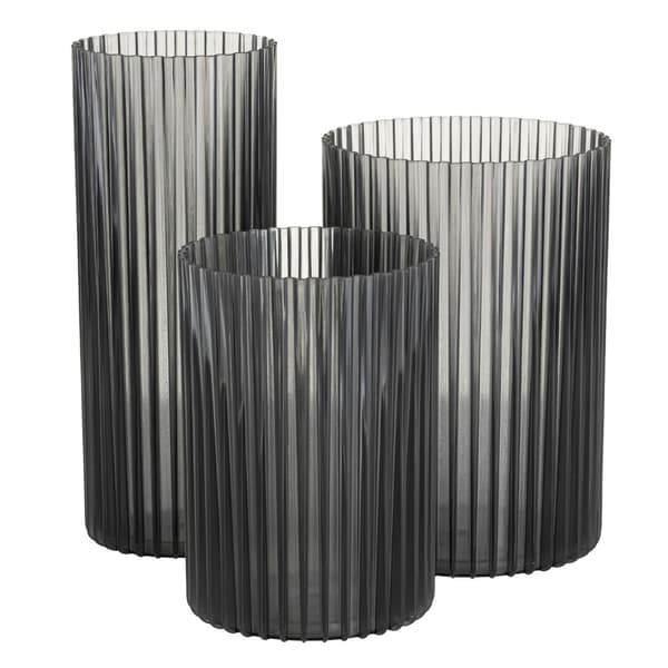 Sæt med 3 moderne RIBS vaser, transparente og røget