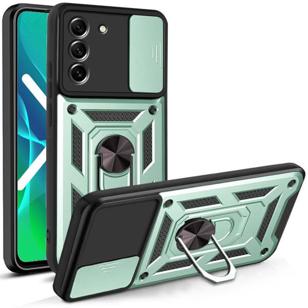 Sæt med pansret etui til Samsung Galaxy S23 Plus, Nox Camera Slide, grøn + 2x Glas