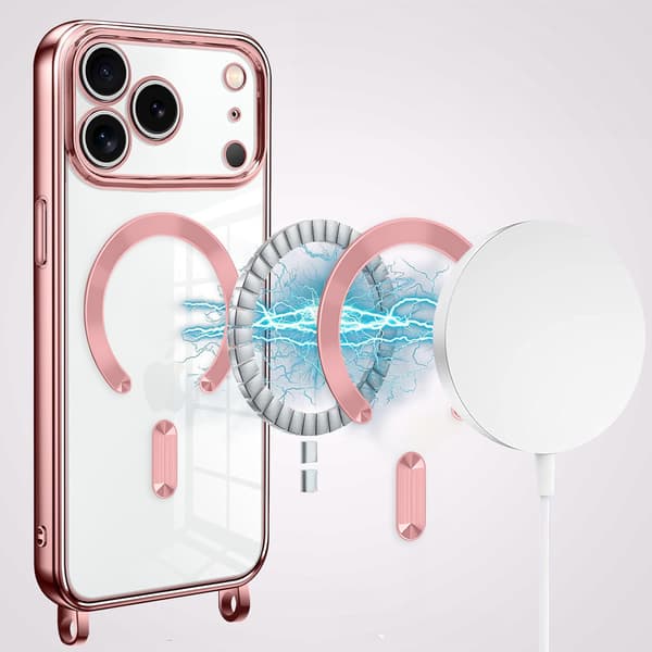 iPhone 17 Pro Max cover, Electro MagSafe, lyserød + snor