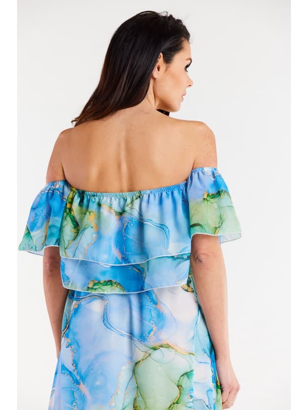 Chiffonbluse med havbølgeprint, S/M
