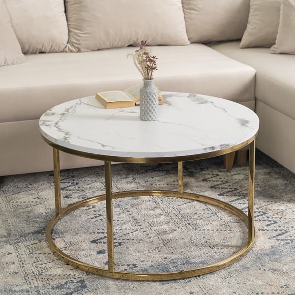 CLIFF MAX Soffbord 80 cm Vit Marmor/Guld Modern Glamour