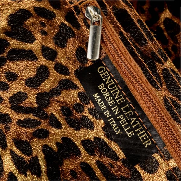 Läderväska, leopardmönster, metallic brun, koppar