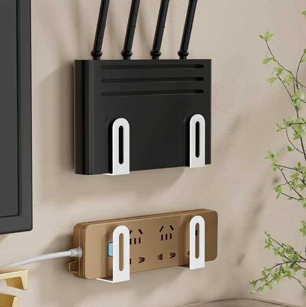 2x Väggfäste för router, dekoder, wifi-modem + monteringslim (kräm)