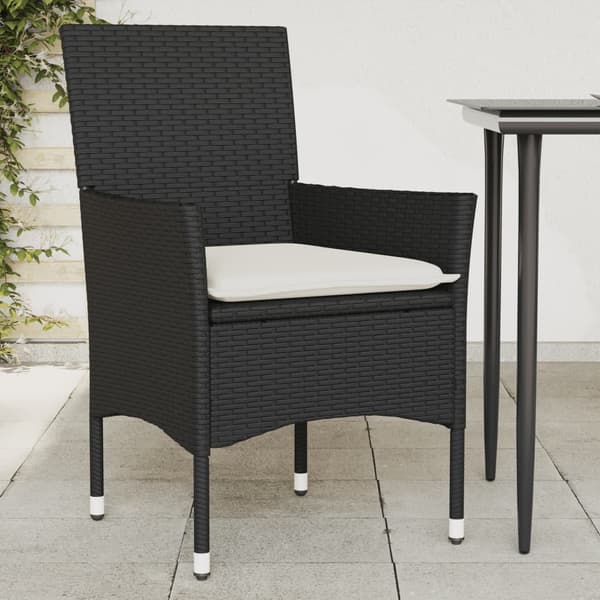 vidaXL havestole med hynder, sæt med 2, sort, polyrattan