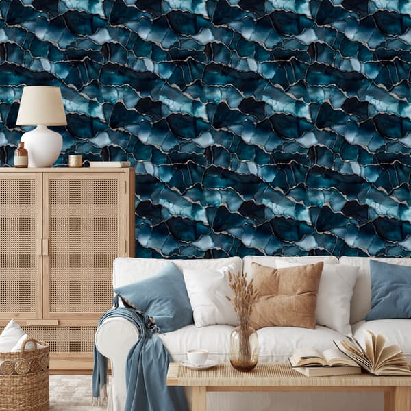 Blæktapet marineblå, blå, turkis og sort 50x1000 cm