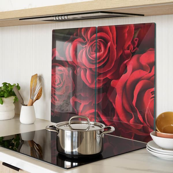 Multifunktionelle dekorative glasplader til køkken med røde roser 2x30x52 cm