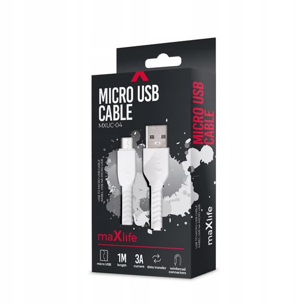 Maxlife-kabel MXUC-04 USB - microUSB 1,0 m 3A vit