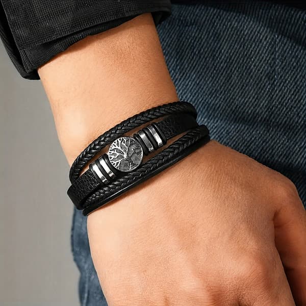 Herrläderarmband Premium flätat läderarmband Gåva