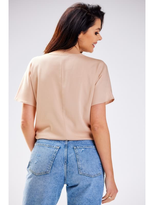 Lyhythihainen viskoosikimonopusero, beige M