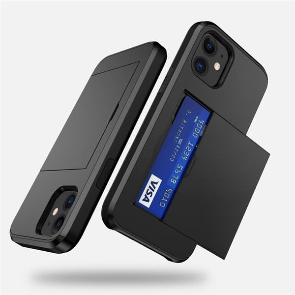 iPhone 11 cover, glidende kortholder, sort