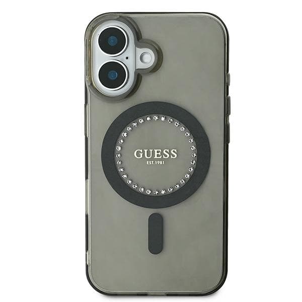 Guess IML Rhinestones MagSafe-etui til iPhone 16, sort