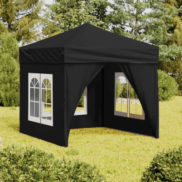 vidaXL foldbart festtelt med sider sort 2x2 m