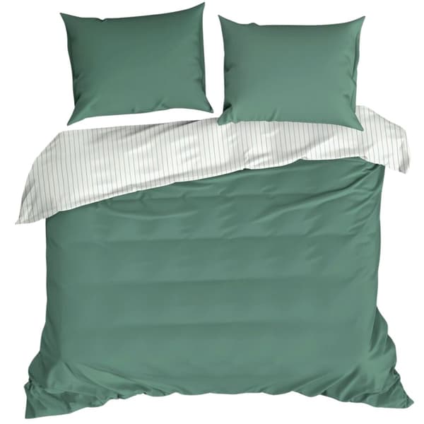 RAYA bäddset, randig, vit och mintgrön, 220x200 satin