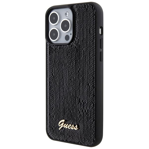 Guess Sequin Script Metallskal till iPhone 15 Pro Max, Svart