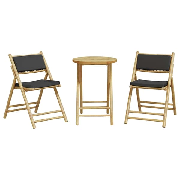 vidaXL 3-delat bistroset, mörkgrå kuddar, bambu