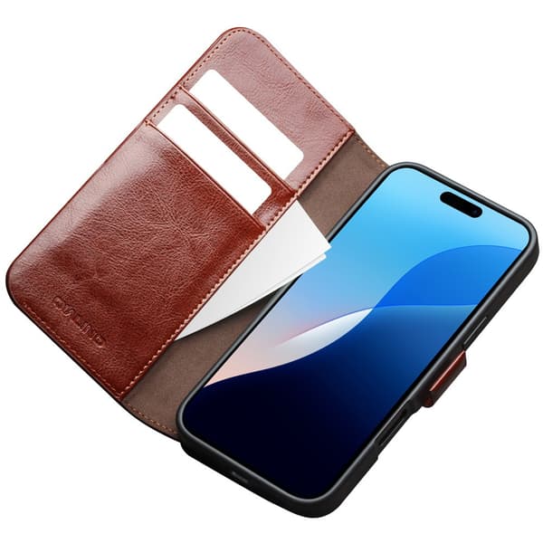 QIALINO Läderplånboksfodral till iPhone 16 Pro Max, Brun