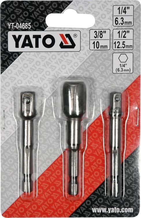 Sæt hex adaptere til bits - 1/4, 3/8, 1/2 / YT-04685 / YATO