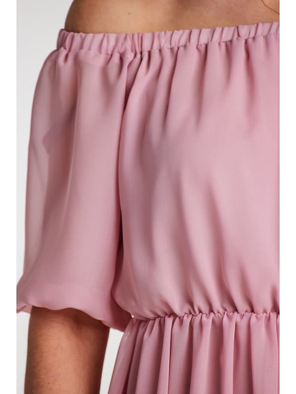 Maxikjole, spansk stil, pudderrosa, S/M