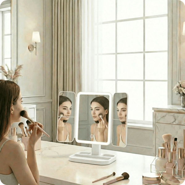 Hollywood hvidt foldbart makeupspejl 22x17cm LED