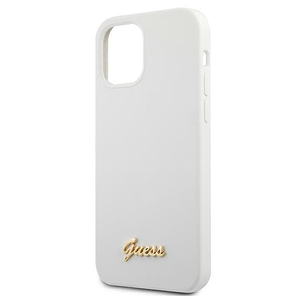 Guess Metal Logo Script-skal till iPhone 12 mini, vitt
