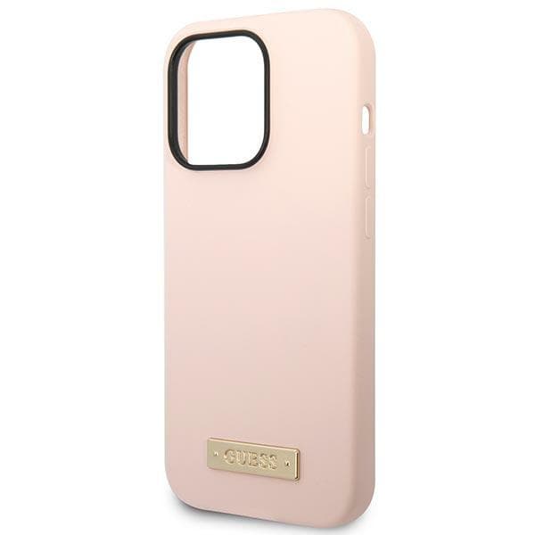 Guess Silikone Logo Plade MagSafe-etui til iPhone 14 Pro Max, Pink