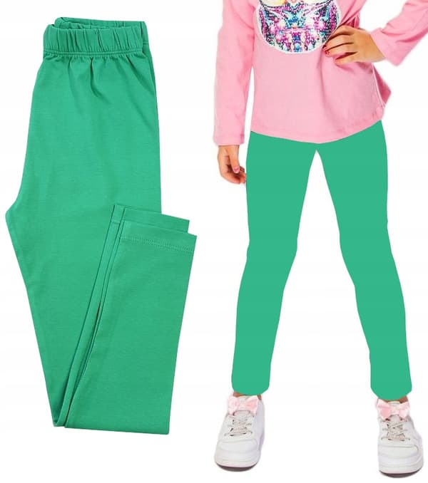 PIGELEGGINGS GLATTE BOMULD GRØN 152 H005X