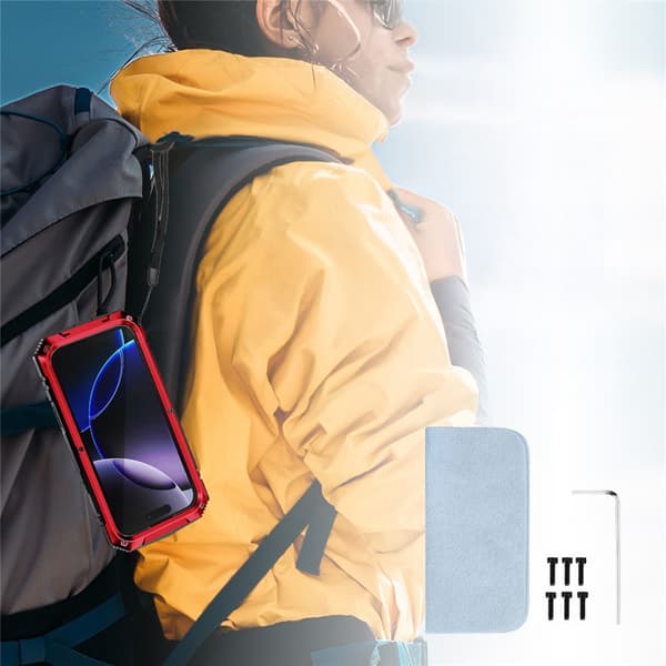 R-JUST iPhone 17 Pro Max -kotelo sisäänrakennetulla näytönsuojalla - punainen