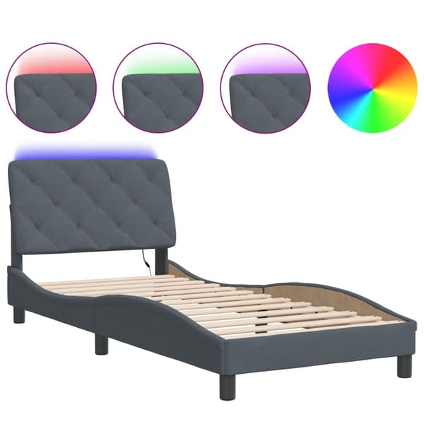 vidaXL Sängram med LED mörkgrå 90x200 cm sammet